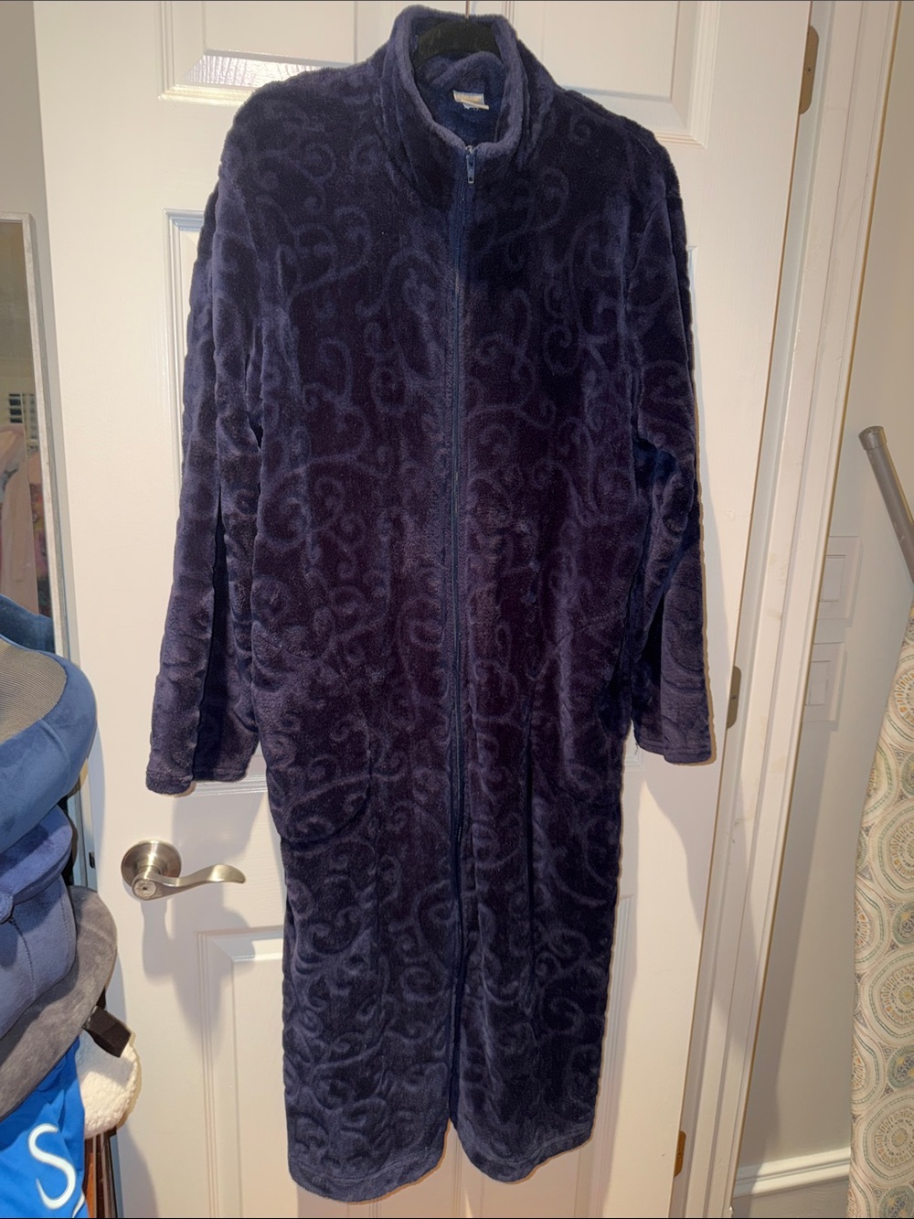 croft & barrow Plush Zip-Front Long Robe - Navy Blue